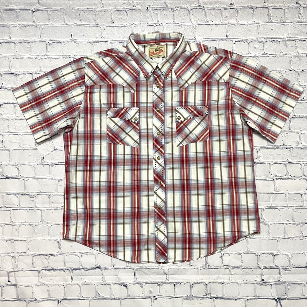 Vintage Wrangler Western Pearl Snap Button Down Shirt, Plaid Rancher Size XL
